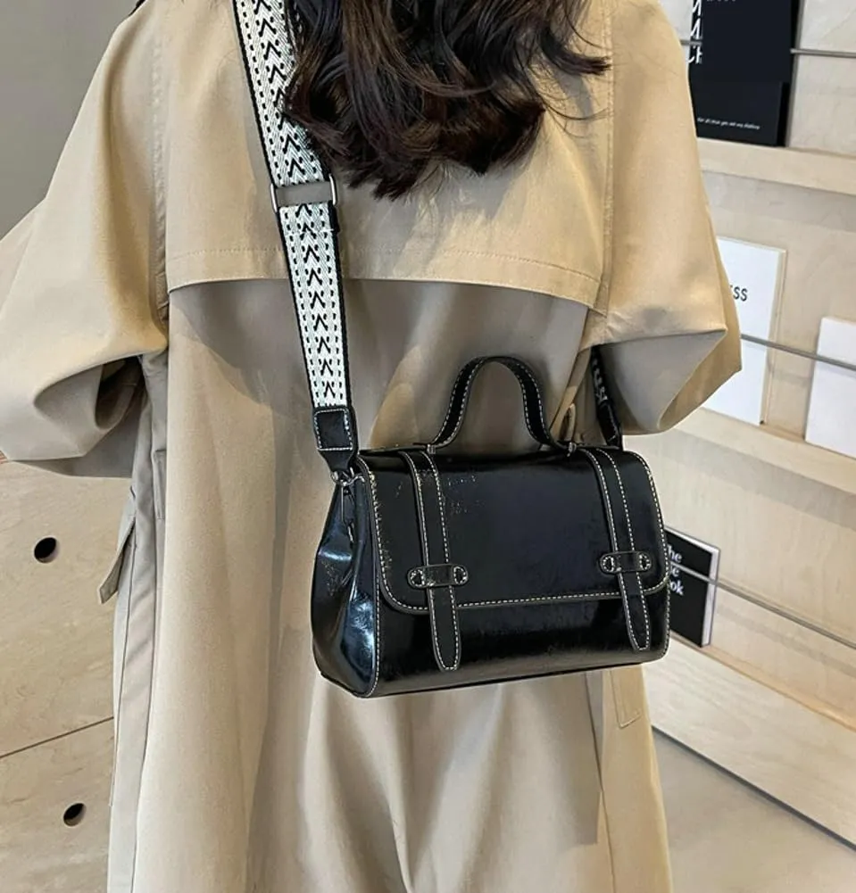 Halemet Retro Shoulder Bag Ladies Women Slouchy Crossbody Bags with Wide Shoulder Strap Slouchy Square Bag Satchel Carryall