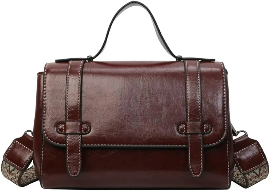 Halemet Retro Shoulder Bag Ladies Women Slouchy Crossbody Bags with Wide Shoulder Strap Slouchy Square Bag Satchel Carryall