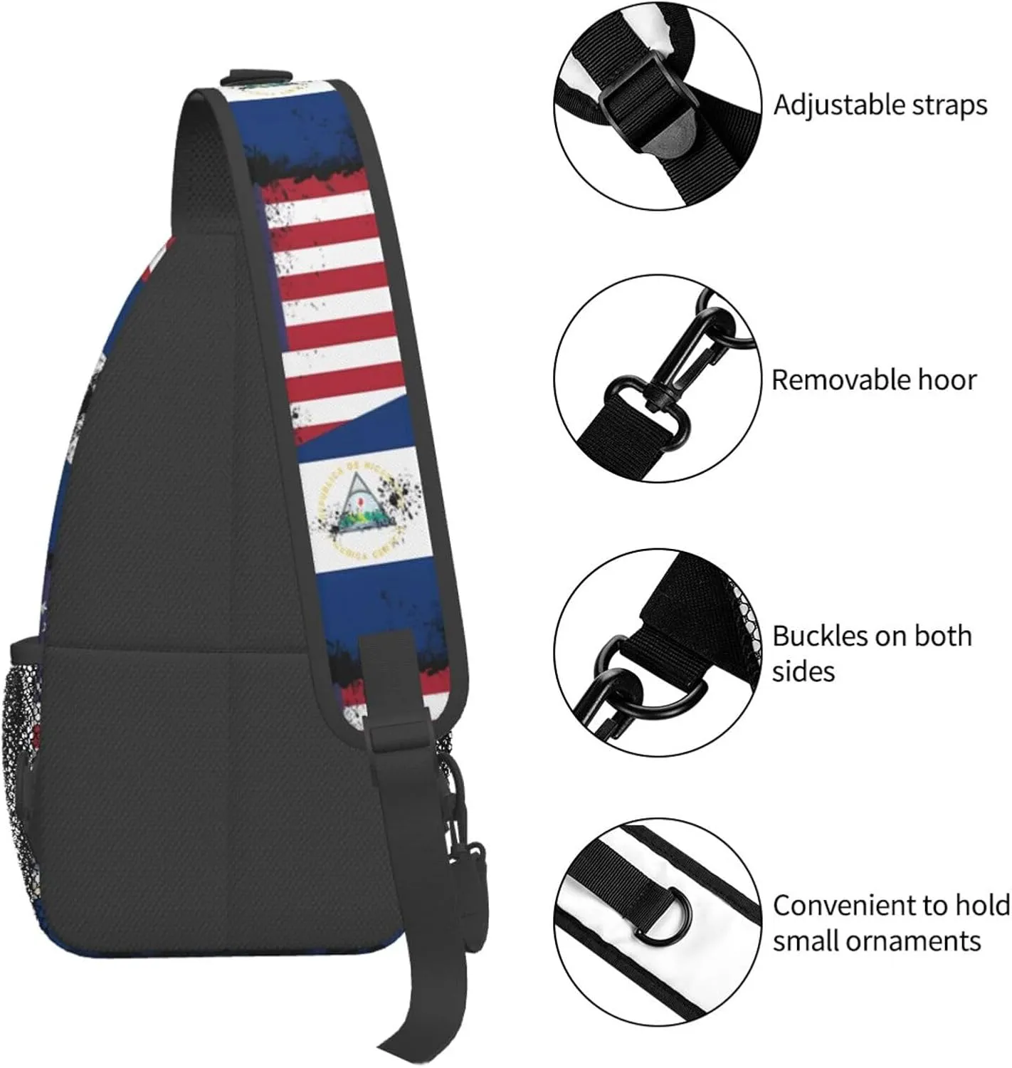 Half Nicaraguan Flag Design Vintage Nicaragua Usa Chest Sling Bag Crossbody Shoulder Backpack Bag Gym Cycling Daypack Travel Hiking Cross Bag