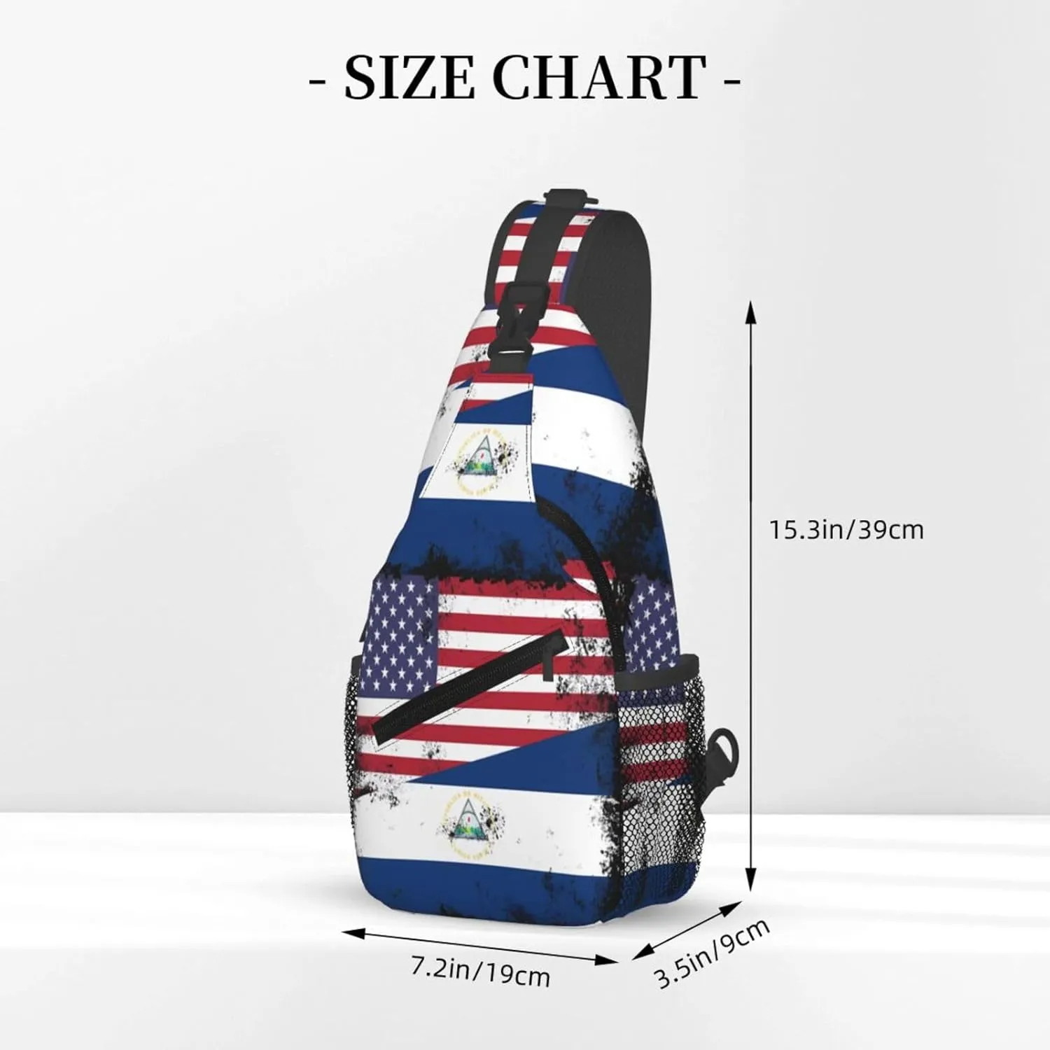 Half Nicaraguan Flag Design Vintage Nicaragua Usa Chest Sling Bag Crossbody Shoulder Backpack Bag Gym Cycling Daypack Travel Hiking Cross Bag