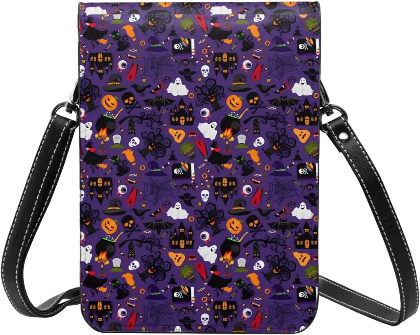 Halloween Spider Web Skull Bone Leather Crossbody Phone Purse for Women Cute Wallet Bags Lightweight Mini Sling Bag