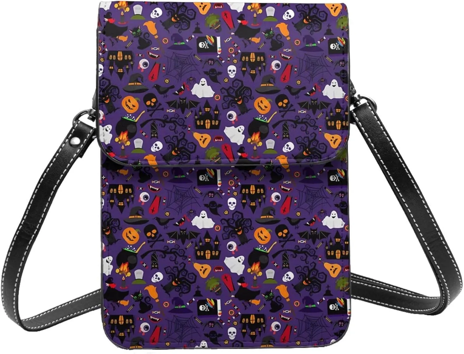 Halloween Spider Web Skull Bone Leather Crossbody Phone Purse for Women Cute Wallet Bags Lightweight Mini Sling Bag