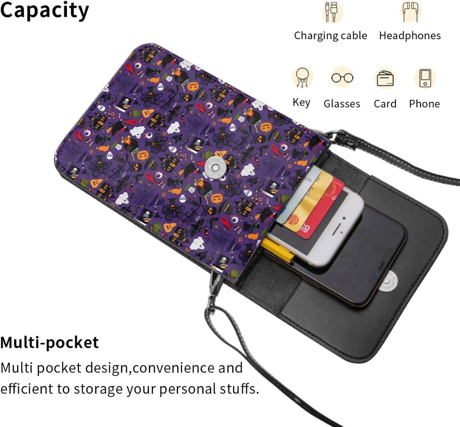 Halloween Spider Web Skull Bone Leather Crossbody Phone Purse for Women Cute Wallet Bags Lightweight Mini Sling Bag