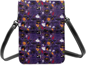 Halloween Spider Web Skull Bone Leather Crossbody Phone Purse for Women Cute Wallet Bags Lightweight Mini Sling Bag