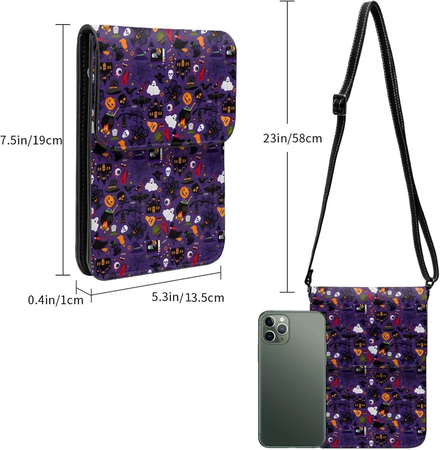 Halloween Spider Web Skull Bone Leather Crossbody Phone Purse for Women Cute Wallet Bags Lightweight Mini Sling Bag