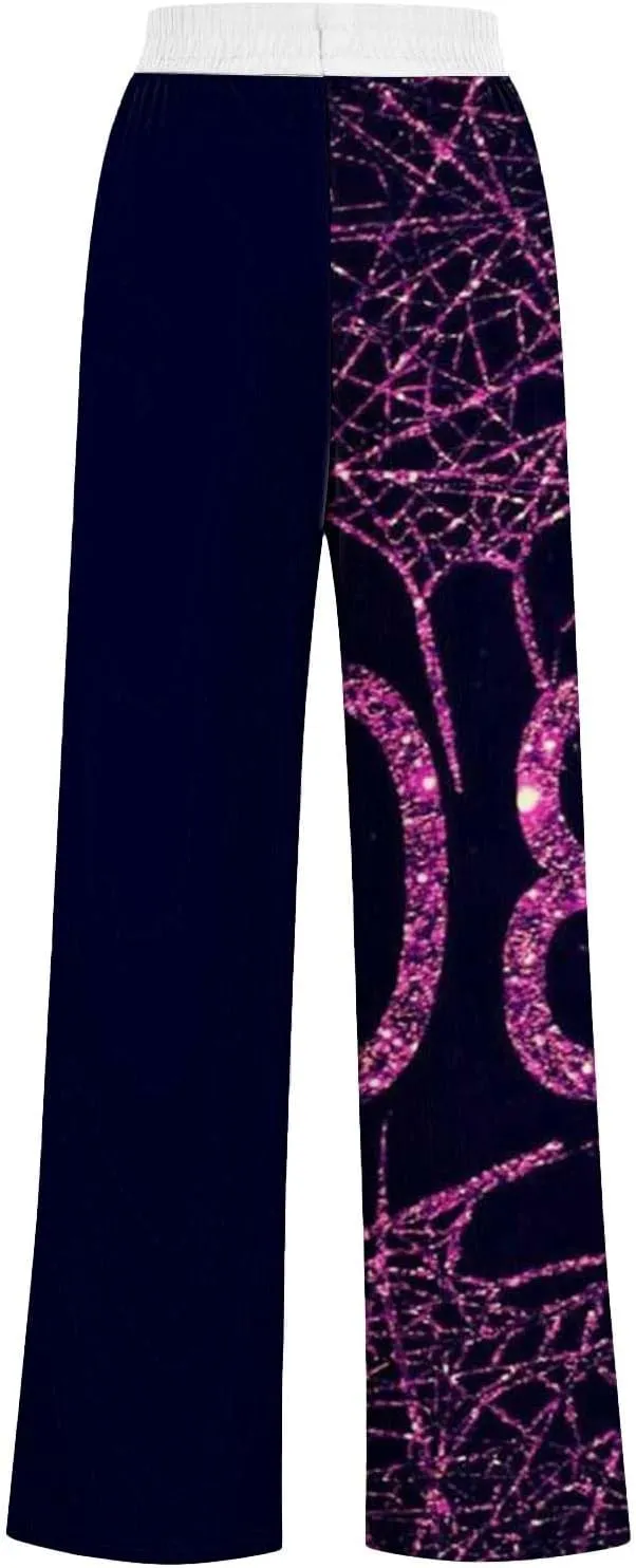 Halloween Sweatpant Women Lacing Solid Color Waist Waist Wide Leg Casual Pants Elastic High Waisted Long Pants