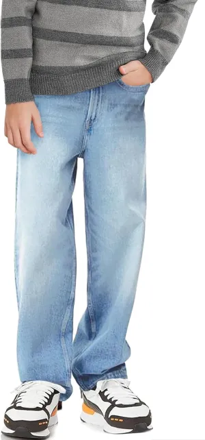 Haloumoning Boys Casual Baggy Denim Pants Kids Elastic Waist Wide Leg Jeans with Pockets 5-14 Years