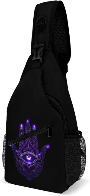 Hamsa Hand Reactive Evil Eye Sling Bag for Men Women Durable Crossbody Backpack Chest Bag Daypack for Travel Hiking