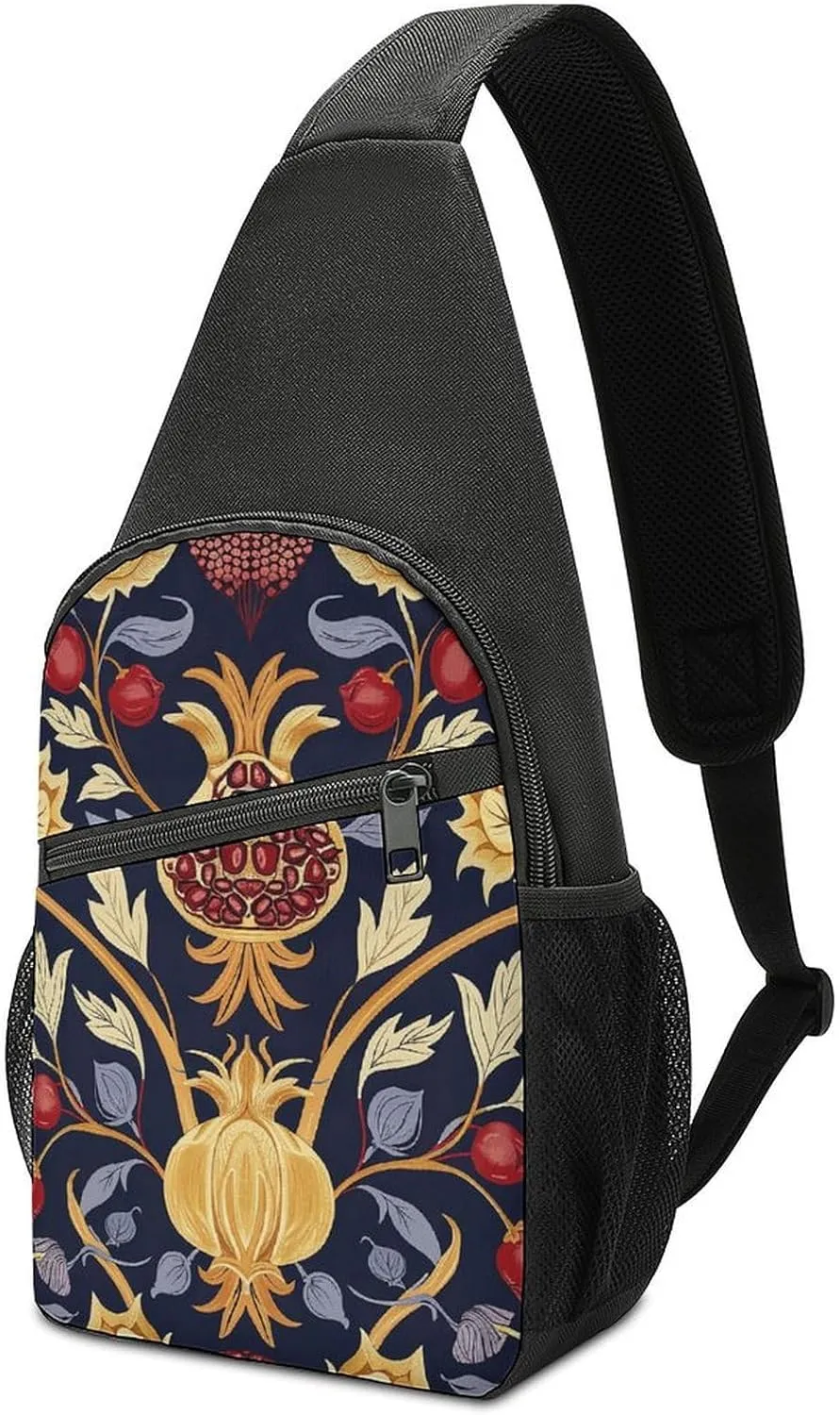 Hand Drawn Pomegranate Sling Bag Travel Sling Backpack Man Purse for Men Hiking Crossbody Bags Chest Bag Shoulder Chest Pack