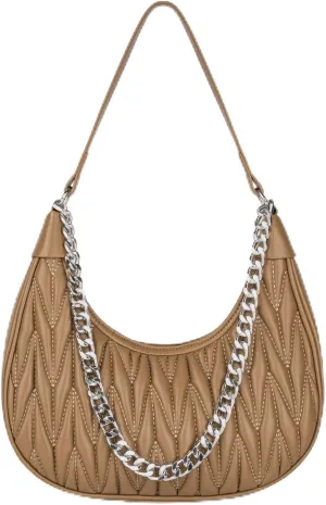 Handbag with Metal Chain Vegan Leather Shoulder Crossbody Stylish Purse for Women - Unique Textured Design