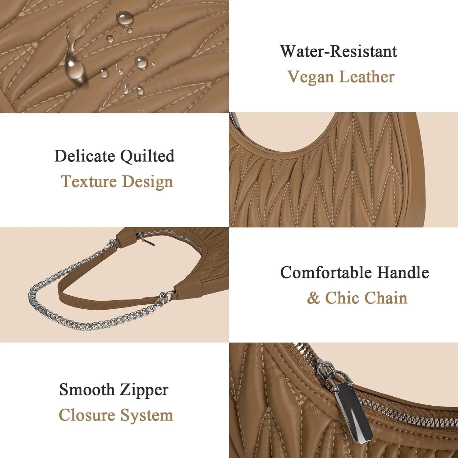 Handbag with Metal Chain Vegan Leather Shoulder Crossbody Stylish Purse for Women - Unique Textured Design