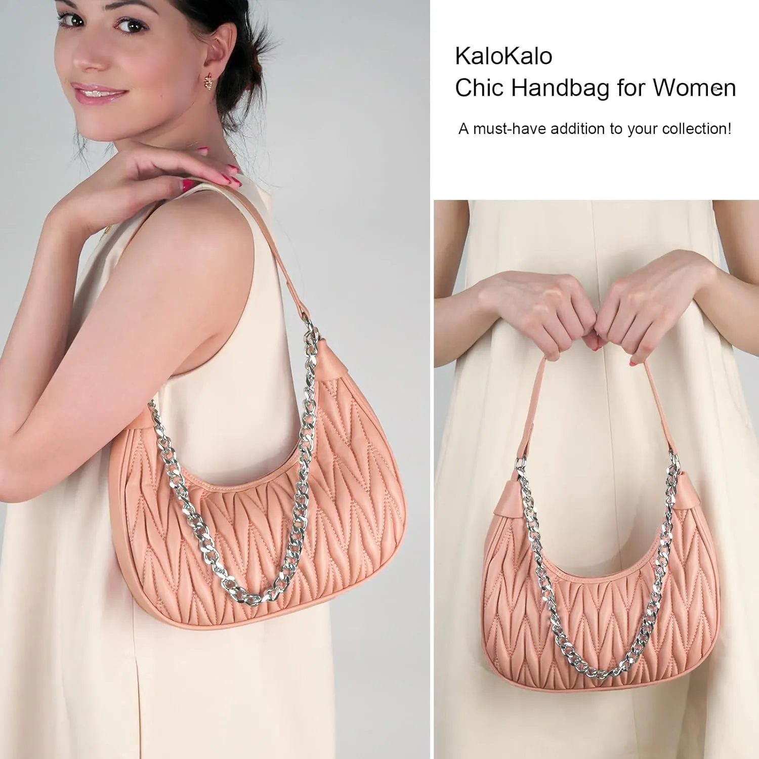 Handbag with Metal Chain Vegan Leather Shoulder Crossbody Stylish Purse for Women - Unique Textured Design