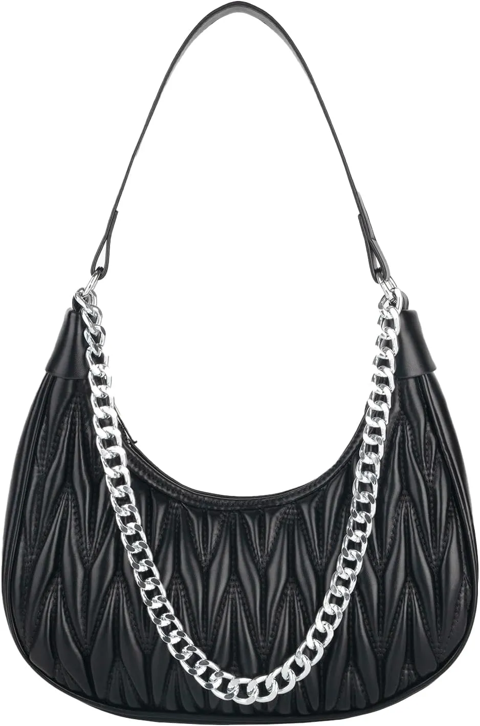 Handbag with Metal Chain Vegan Leather Shoulder Crossbody Stylish Purse for Women - Unique Textured Design