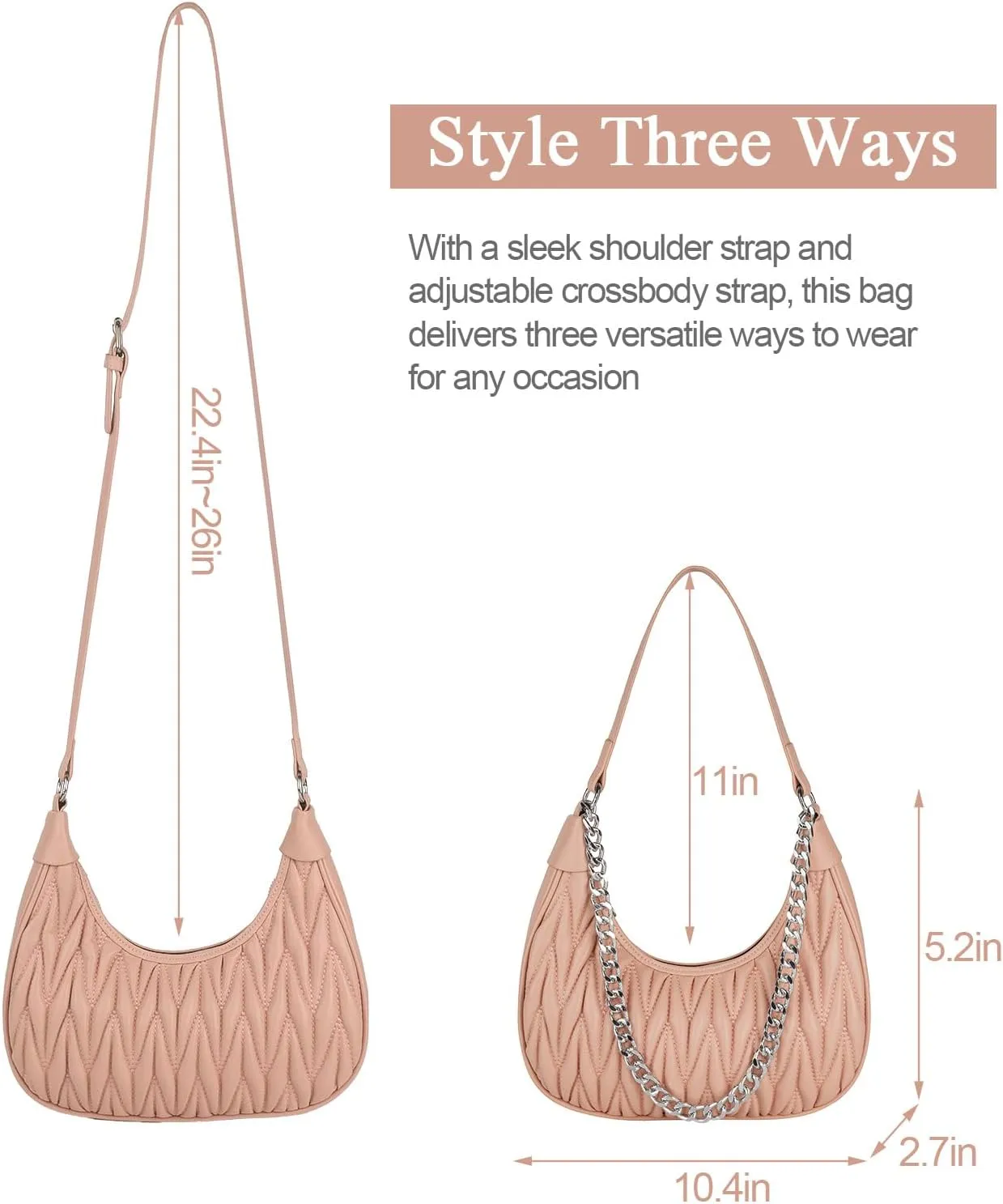 Handbag with Metal Chain Vegan Leather Shoulder Crossbody Stylish Purse for Women - Unique Textured Design