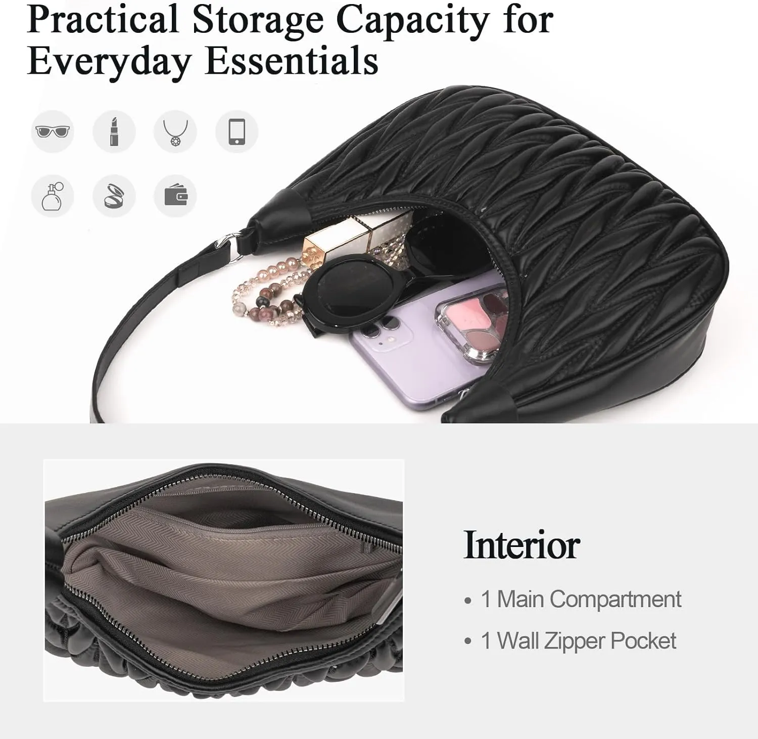 Handbag with Metal Chain Vegan Leather Shoulder Crossbody Stylish Purse for Women - Unique Textured Design