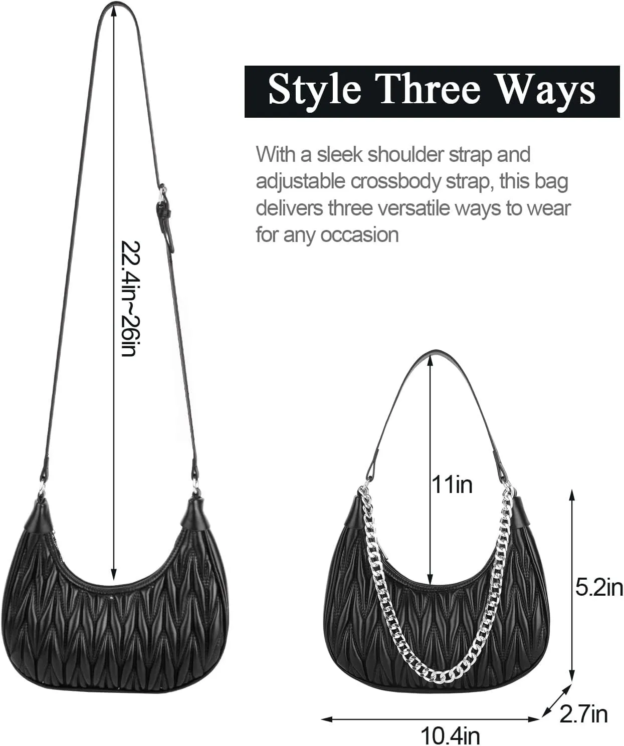 Handbag with Metal Chain Vegan Leather Shoulder Crossbody Stylish Purse for Women - Unique Textured Design