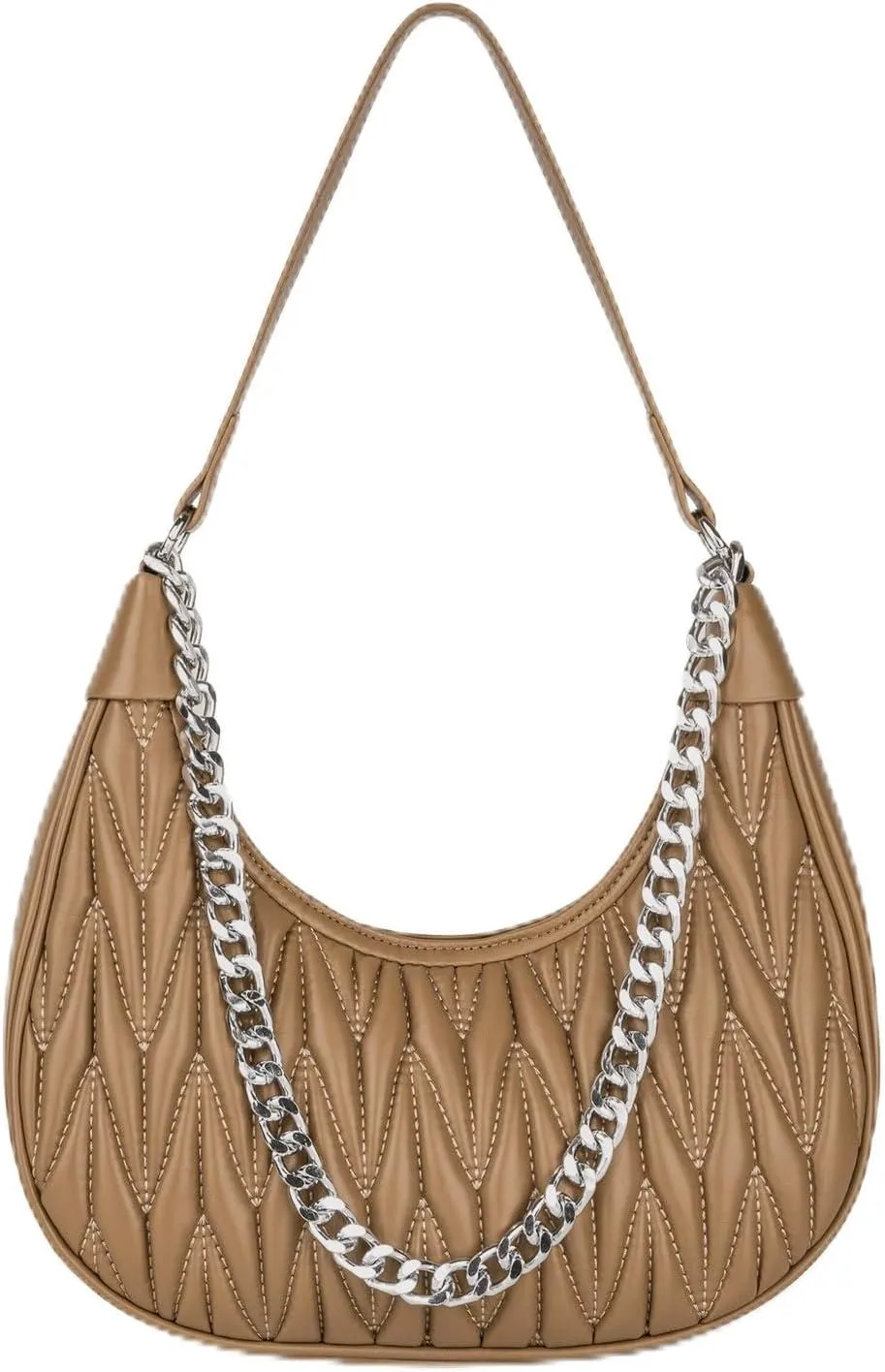 Handbag with Metal Chain Vegan Leather Shoulder Crossbody Stylish Purse for Women - Unique Textured Design