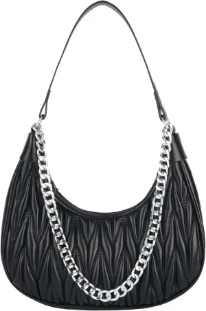 Handbag with Metal Chain Vegan Leather Shoulder Crossbody Stylish Purse for Women - Unique Textured Design