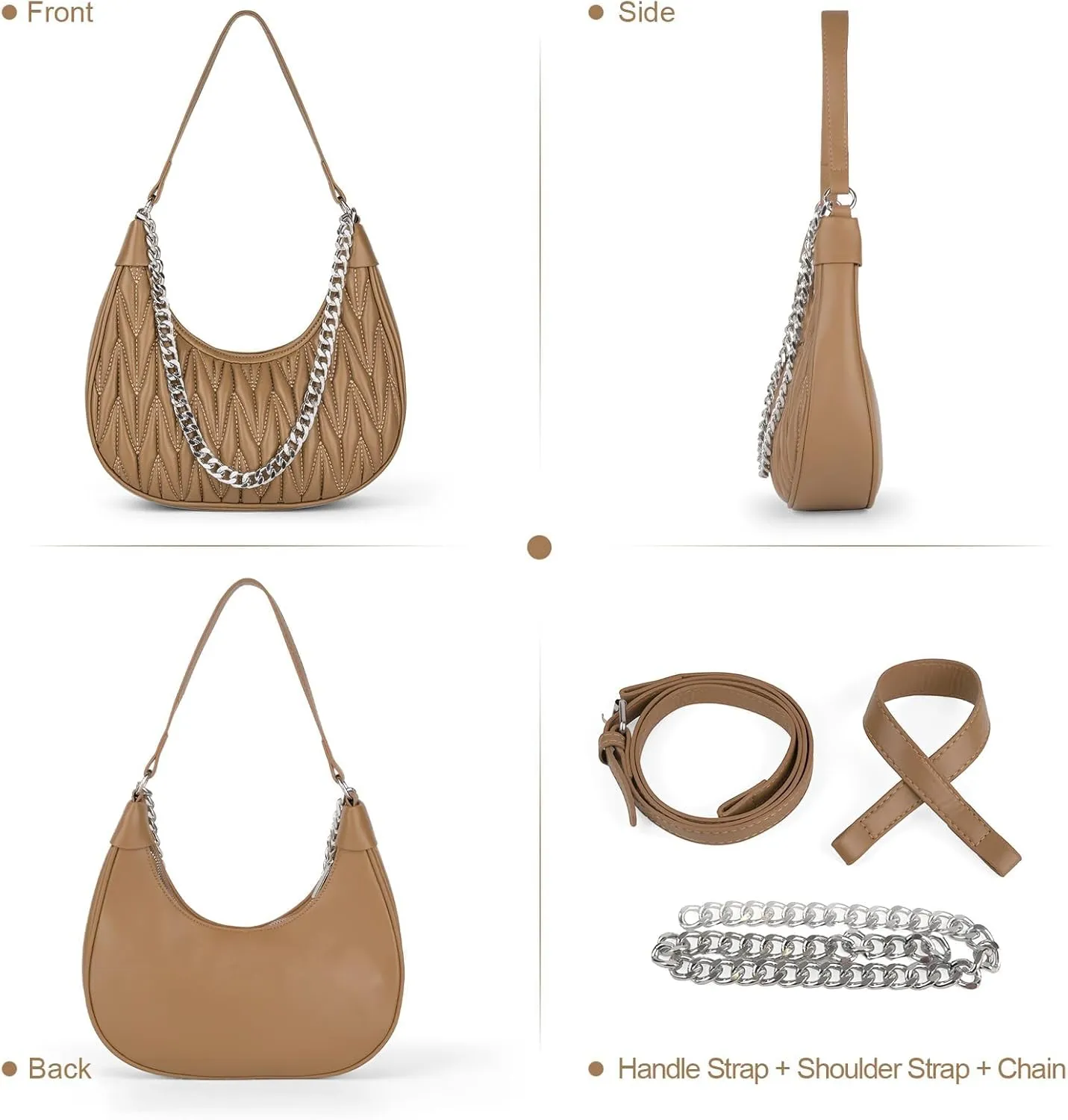 Handbag with Metal Chain Vegan Leather Shoulder Crossbody Stylish Purse for Women - Unique Textured Design