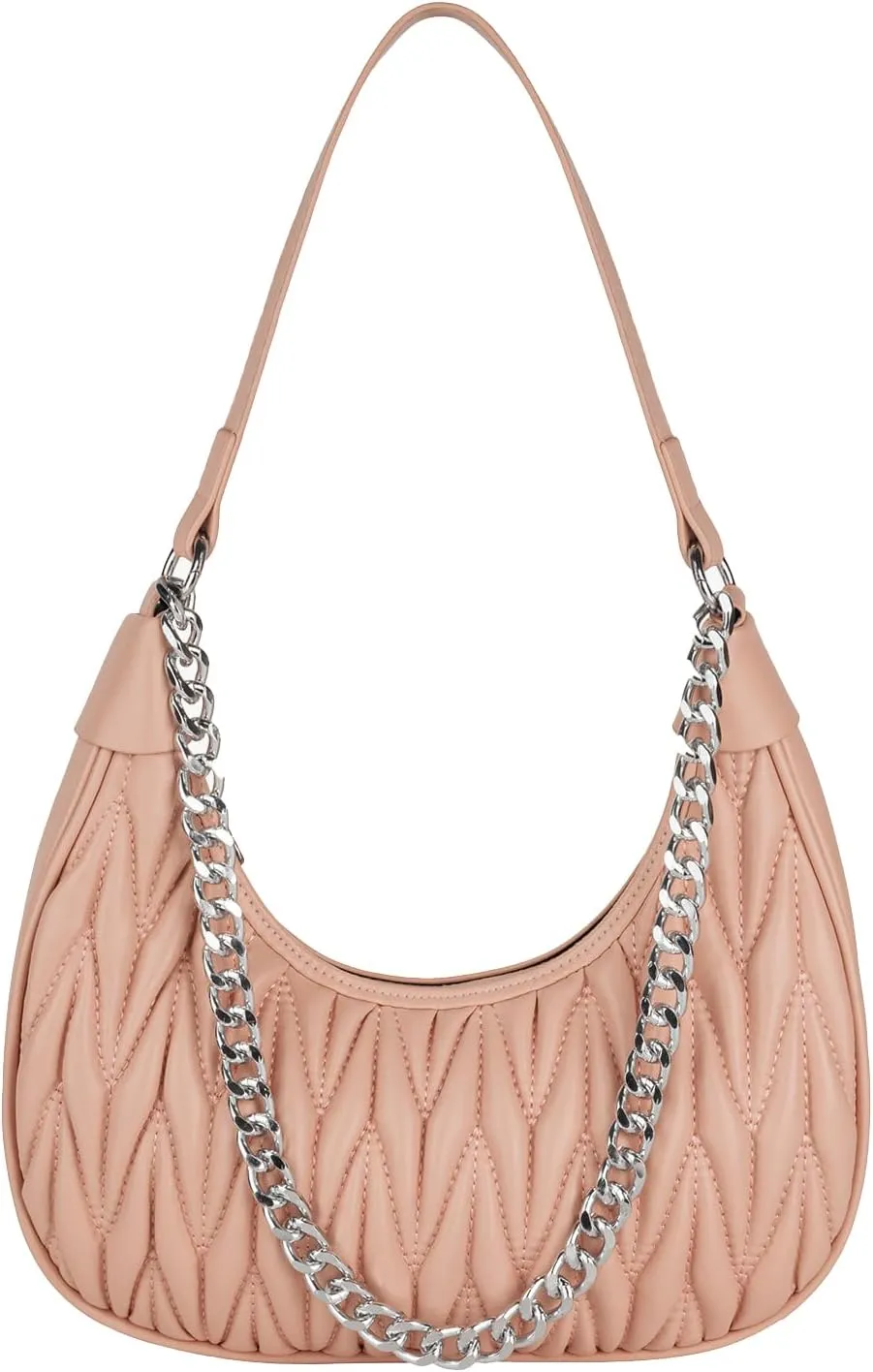Handbag with Metal Chain Vegan Leather Shoulder Crossbody Stylish Purse for Women - Unique Textured Design