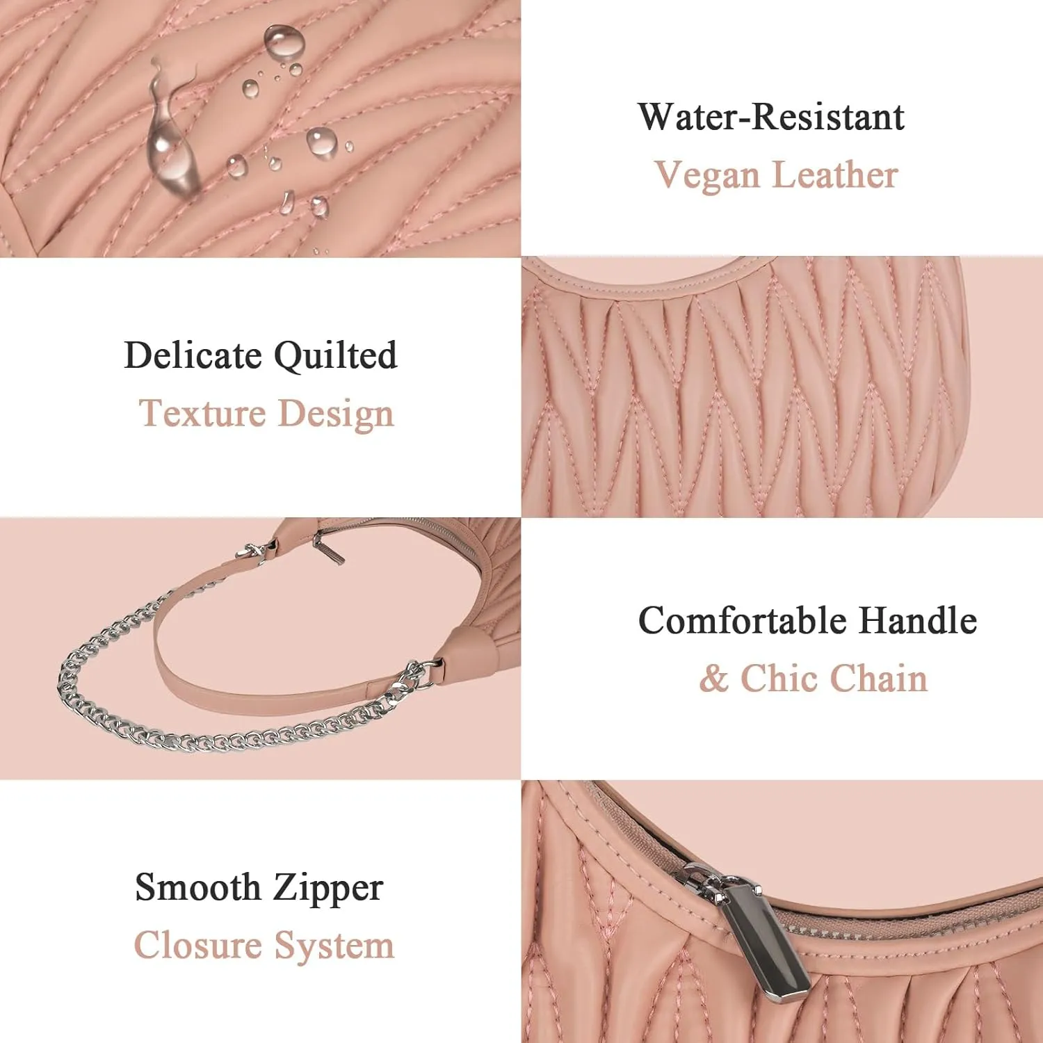 Handbag with Metal Chain Vegan Leather Shoulder Crossbody Stylish Purse for Women - Unique Textured Design