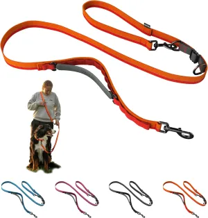 Hands Free Dog Leash - Waist or Shoulder Leash for Walking and Hiking with Medium and Large Dogs, Adjustable 4 to 6 FT Outdoor Bungee Lead with Traffic Handle by Nuvuq (18-120 lbs, Orange)