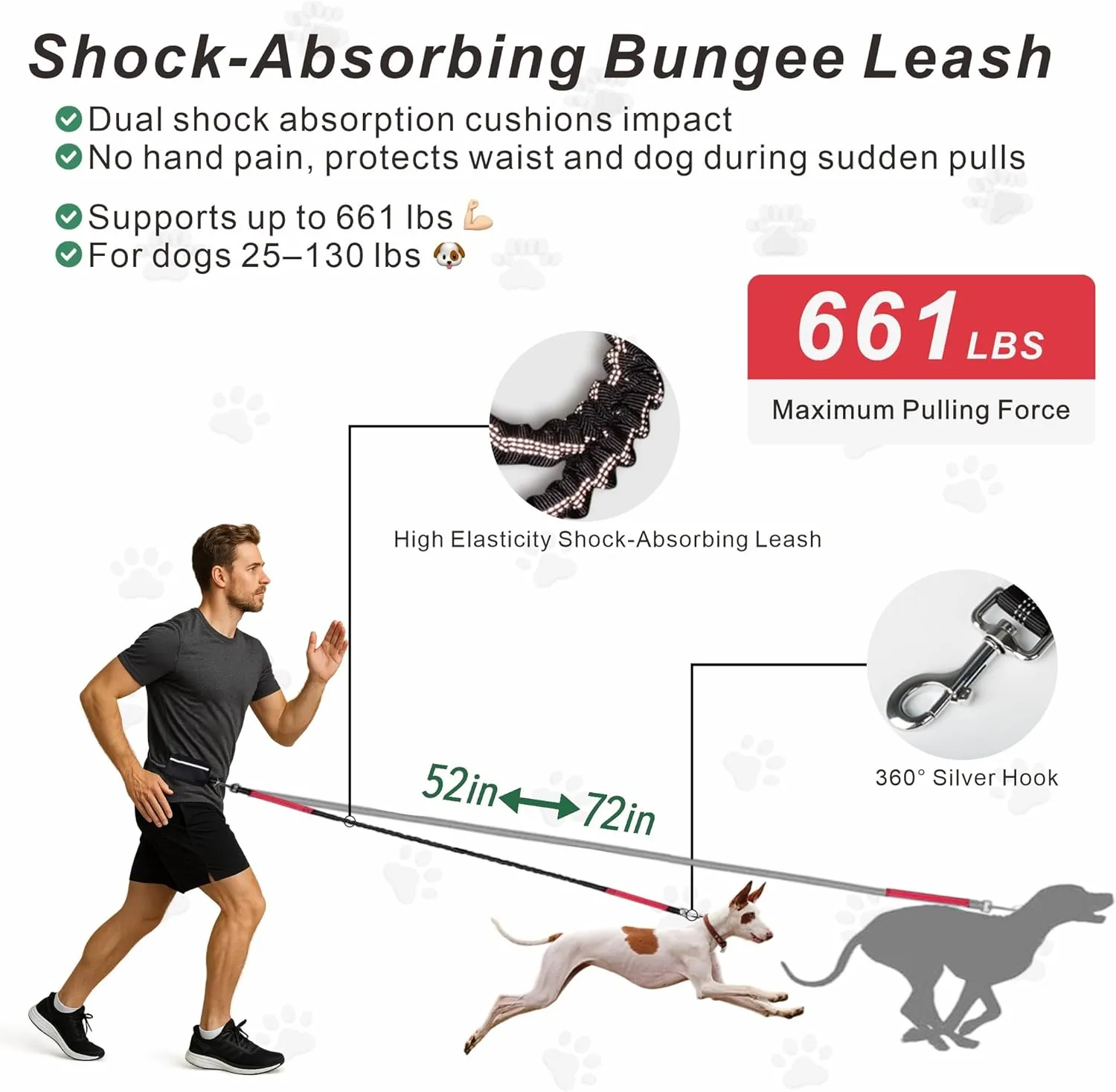 Hands-Free Dog Leash with Adjustable Waist Belt, Movable & Fixable Waist Bag, Large Zipper Pouch, Dual Handle Elastic Leash, Reflective Waist Bag – Ideal for Running, Walking, Hiking, Red