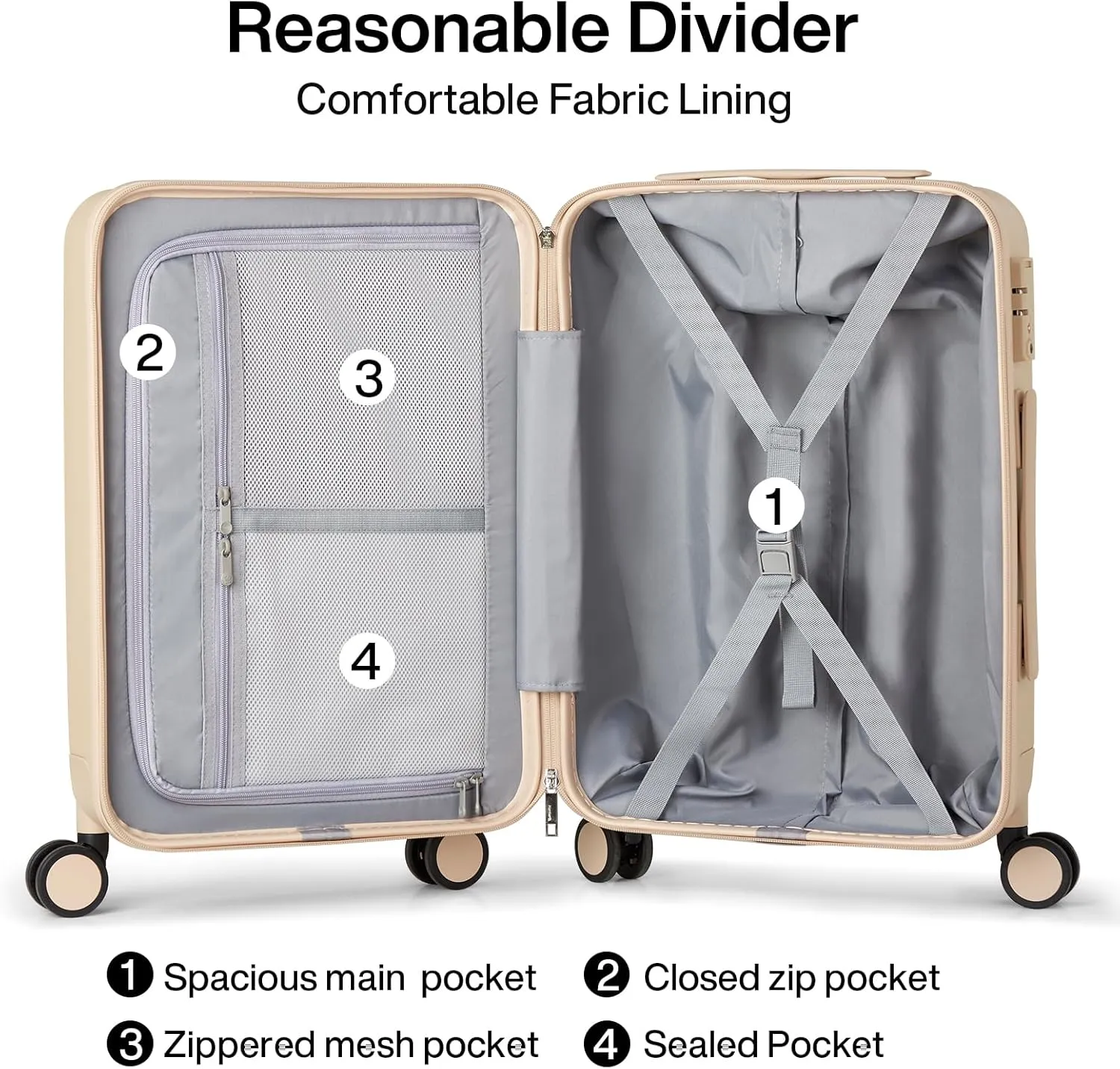 Hanke 20 Inch Carry On Luggage 22x14x9 Airline Approved PC Hard Shell Suitcases with Wheels TSA Luggage for Women Men Lightweight Travel Luggage(Cuba Sand)