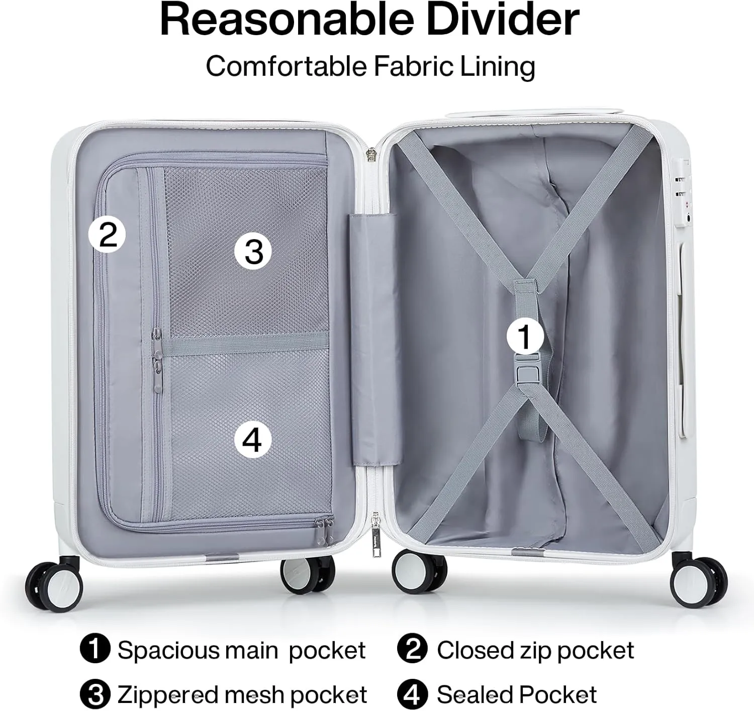Hanke 24 Inch Checked Luggage with Spinner Wheels Hard Shell Suitcases Lightweight Travel TSA Luggage for Women Men Medium Suitcase(Smoke White)