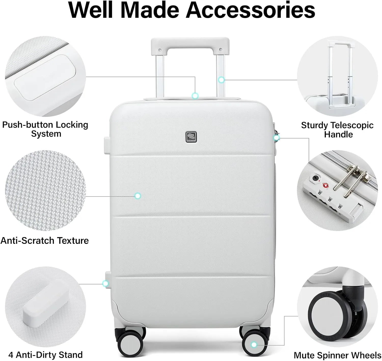 Hanke 24 Inch Checked Luggage with Spinner Wheels Hard Shell Suitcases Lightweight Travel TSA Luggage for Women Men Medium Suitcase(Smoke White)