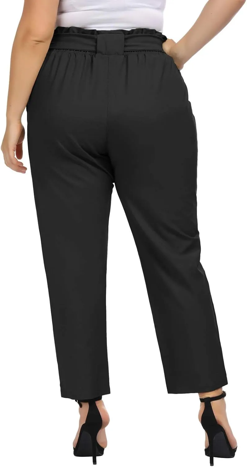 Hanna Nikole Women's Casual Pencil Trousers Waist Self-Tie Belted Pants with Pockets