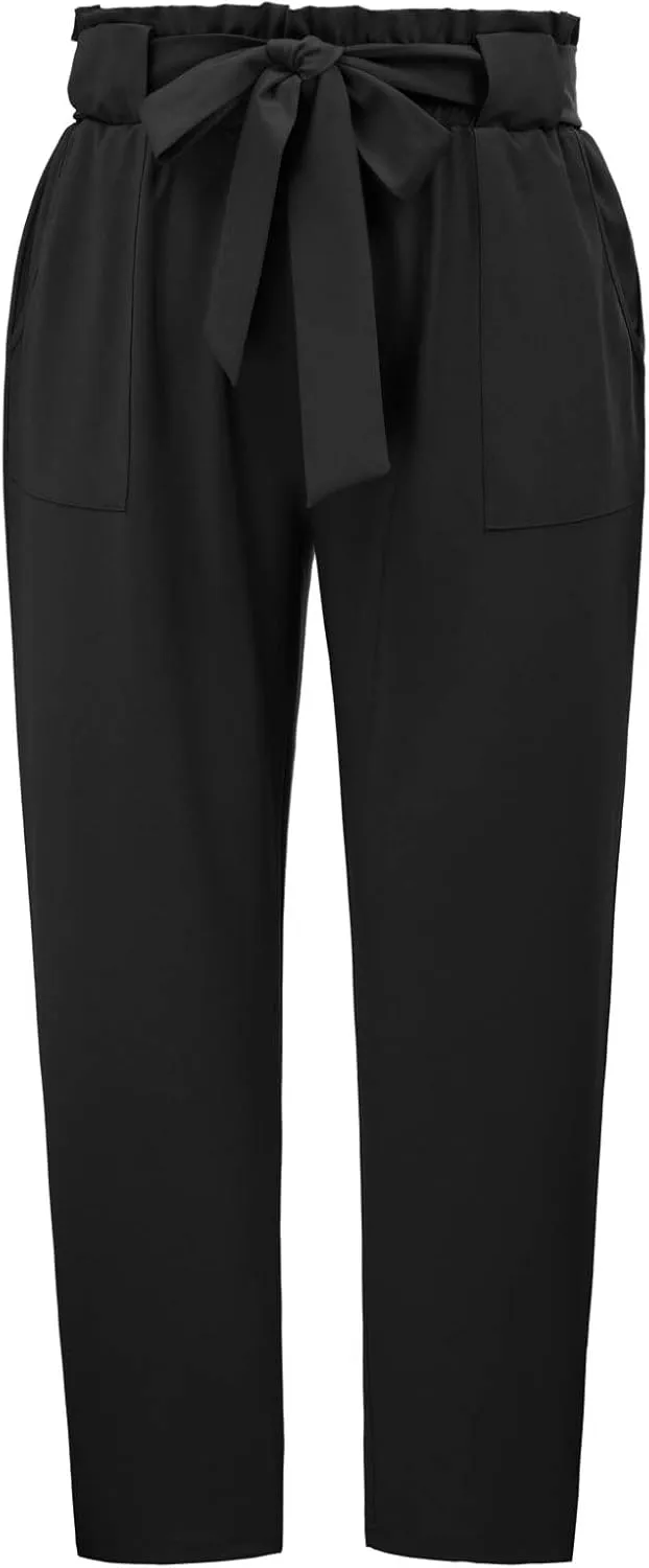 Hanna Nikole Women's Casual Pencil Trousers Waist Self-Tie Belted Pants with Pockets