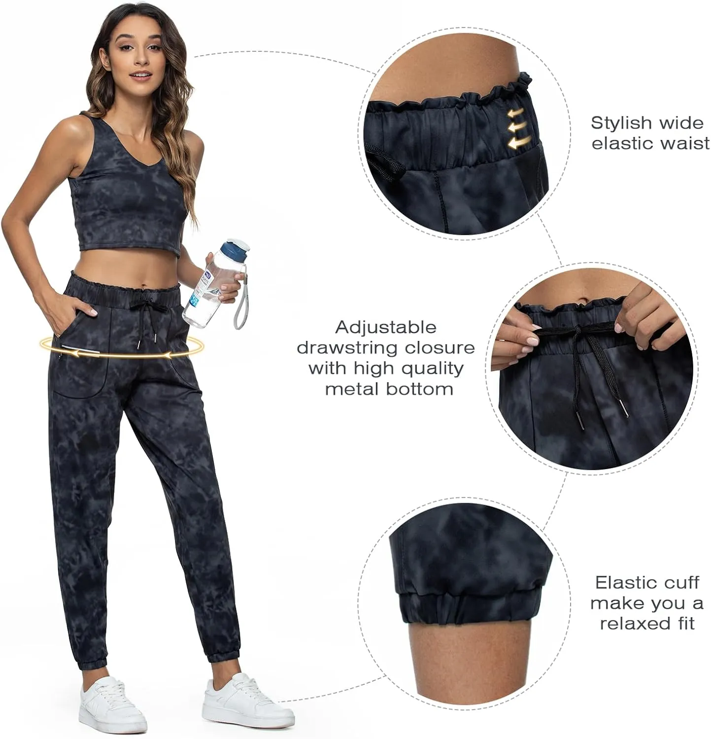 Haowind Joggers for Women with Pockets Elastic Waist Workout Sport Gym Pants Comfy Lounge Yoga Running Pants