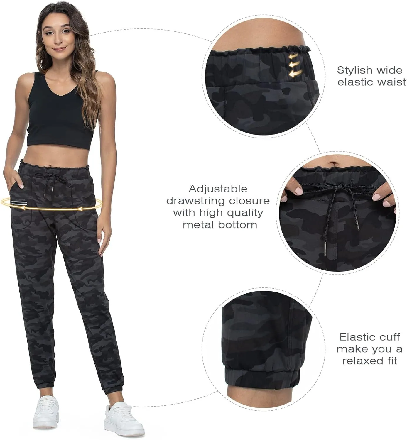 Haowind Joggers for Women with Pockets Elastic Waist Workout Sport Gym Pants Comfy Lounge Yoga Running Pants