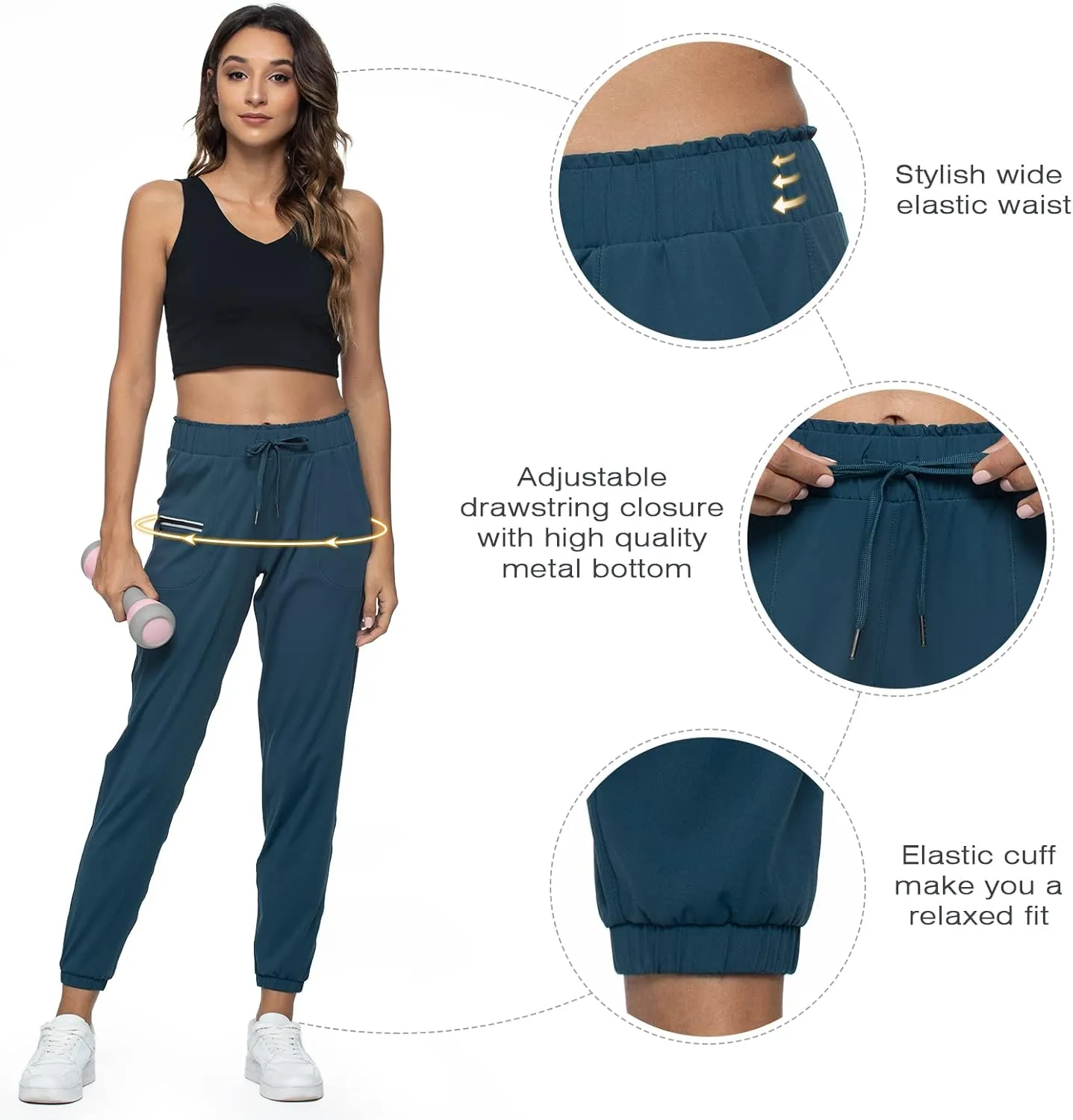 Haowind Joggers for Women with Pockets Elastic Waist Workout Sport Gym Pants Comfy Lounge Yoga Running Pants