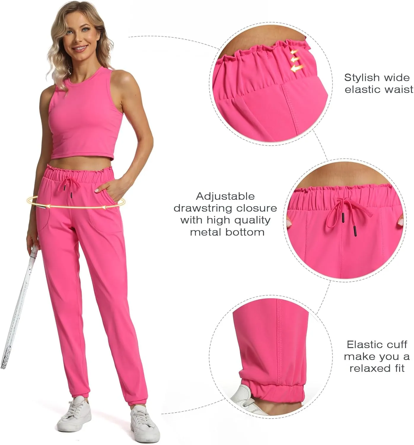 Haowind Joggers for Women with Pockets Elastic Waist Workout Sport Gym Pants Comfy Lounge Yoga Running Pants