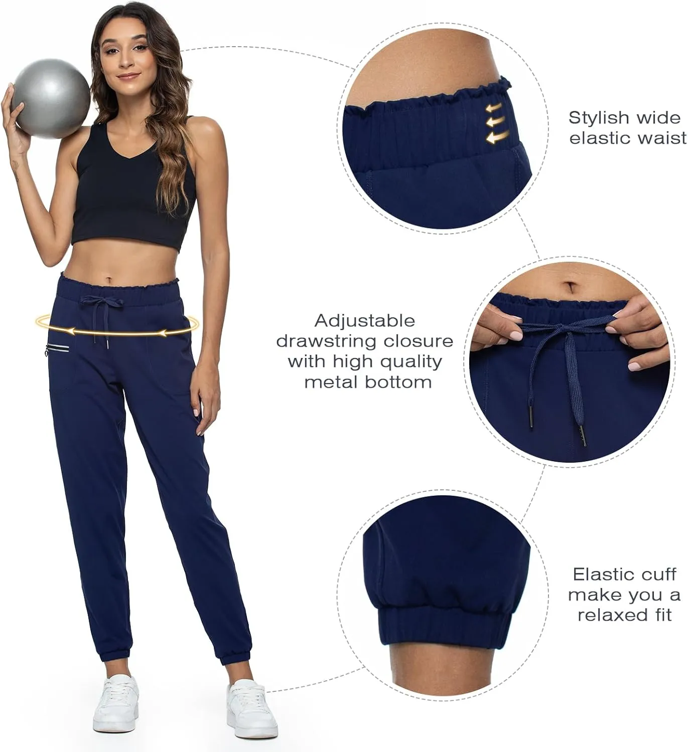 Haowind Joggers for Women with Pockets Elastic Waist Workout Sport Gym Pants Comfy Lounge Yoga Running Pants