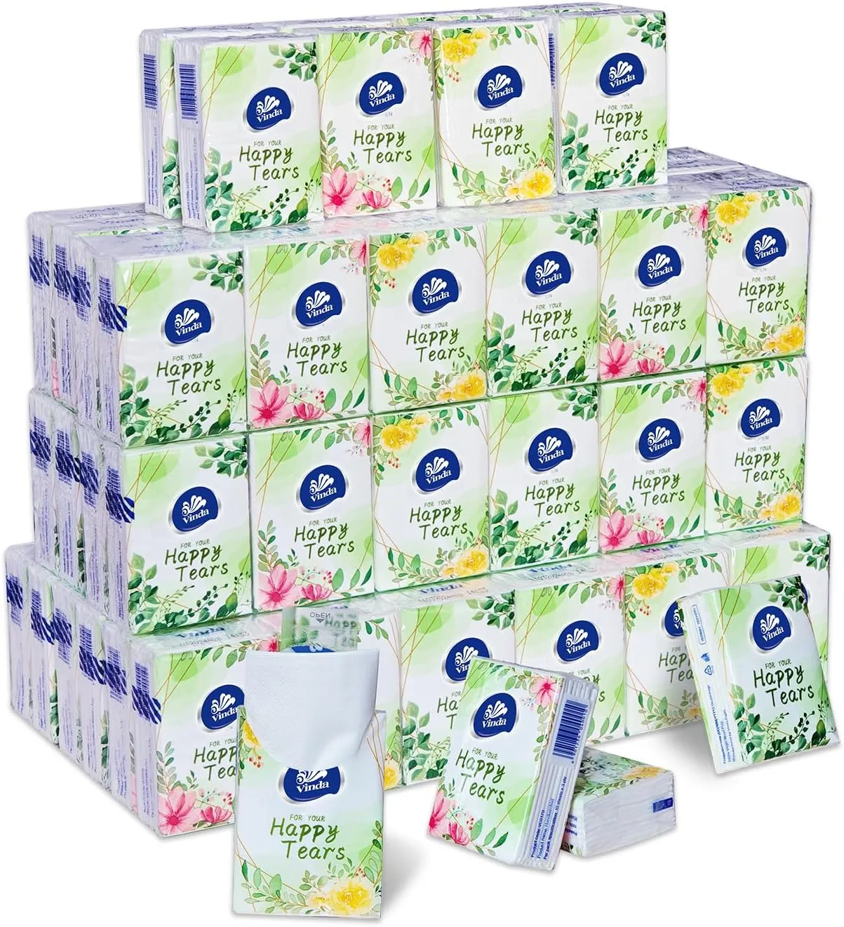 Happy Tears Wedding Pocket Tissues - 96 Individual Packs of 3-Ply Facial Tissues - Mini Travel Size "Happy Tears" Wedding Favors for Ceremony & Reception (960 Total Tissues)