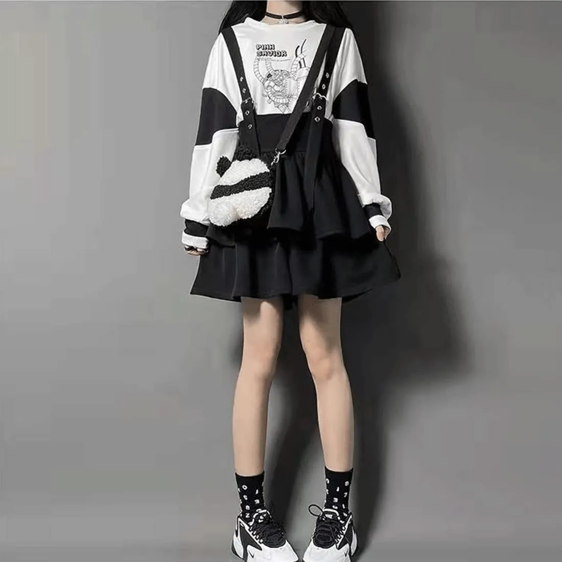 Harajuku Casual Style Lolita Kawaii Gothic Fashion Elastic High Waist Vintage Layered Suspender Short Skirt
