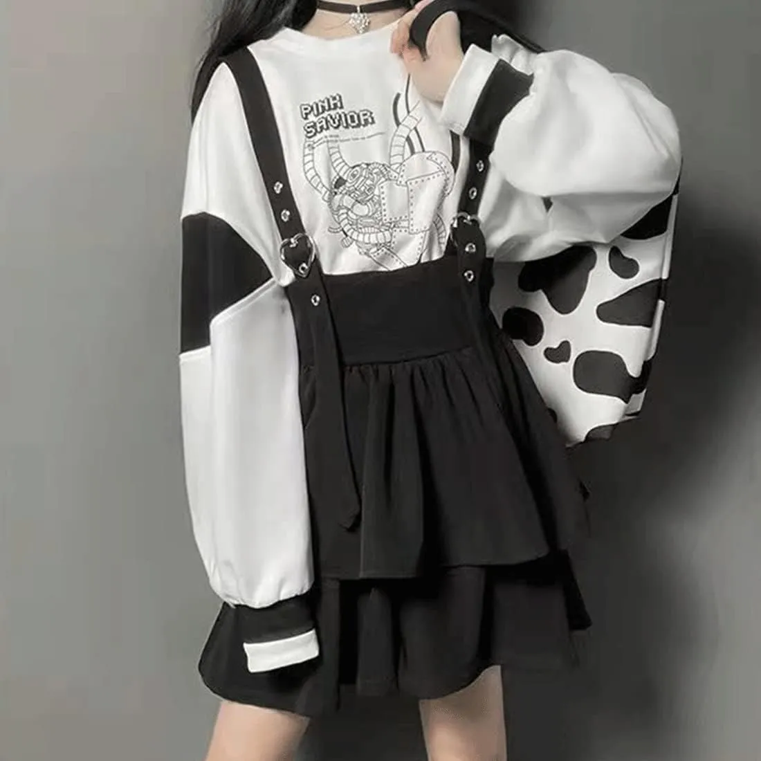 Harajuku Casual Style Lolita Kawaii Gothic Fashion Elastic High Waist Vintage Layered Suspender Short Skirt