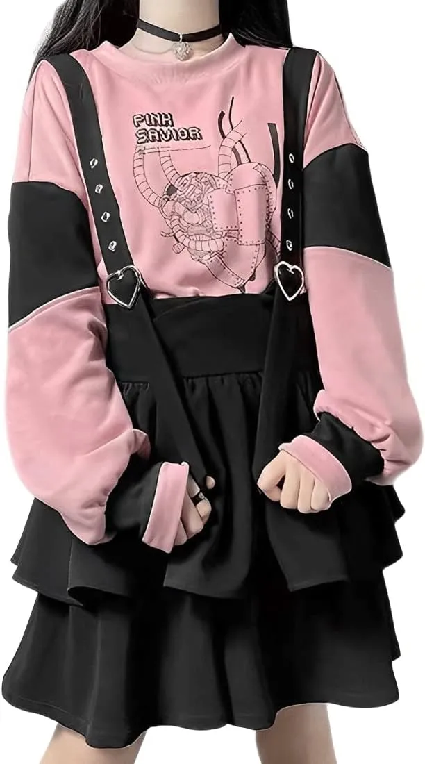 Harajuku Casual Style Lolita Kawaii Gothic Fashion Elastic High Waist Vintage Layered Suspender Short Skirt