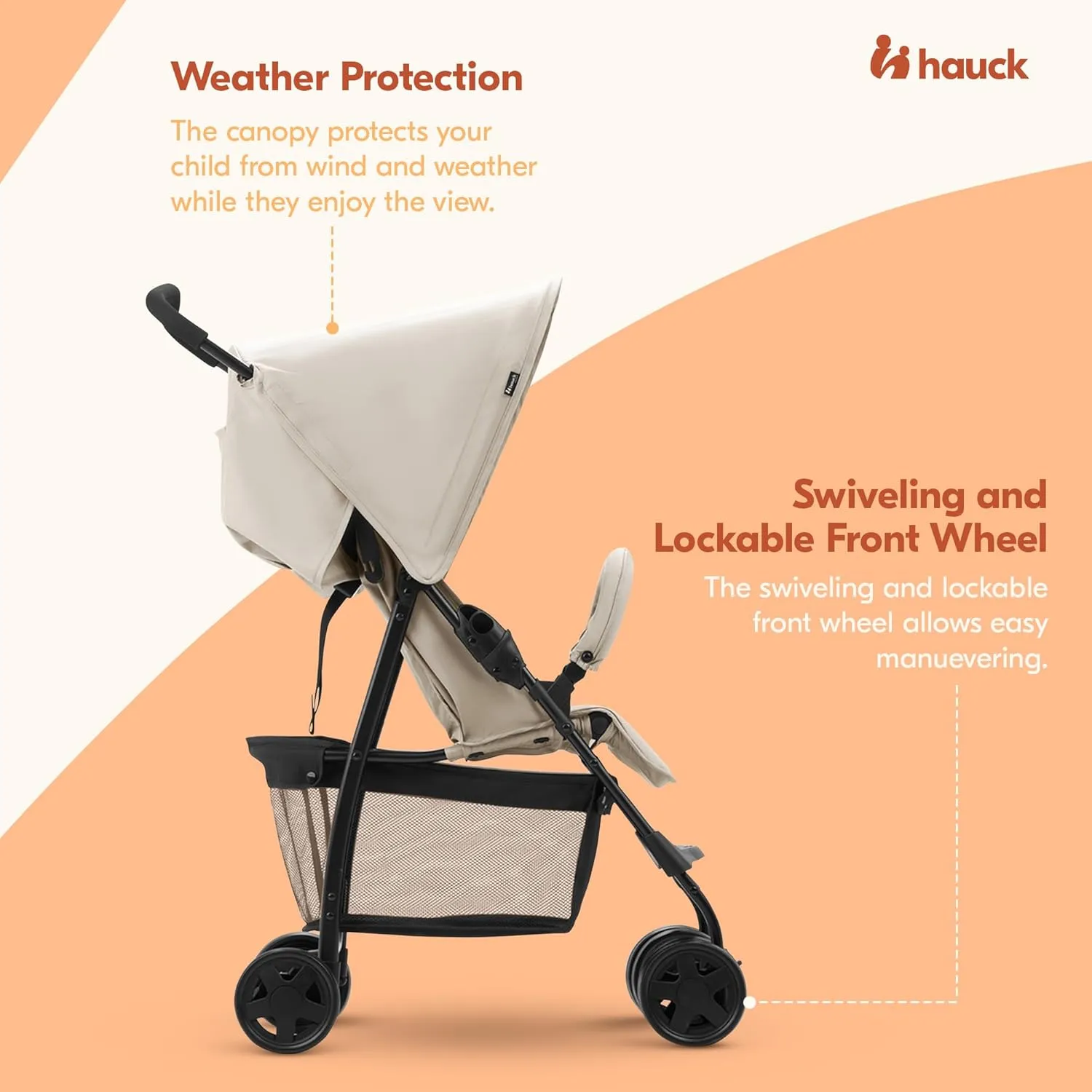 hauck Lightweight and Compact Travel Baby/Toddler Foldable Stroller, Sport, Beige