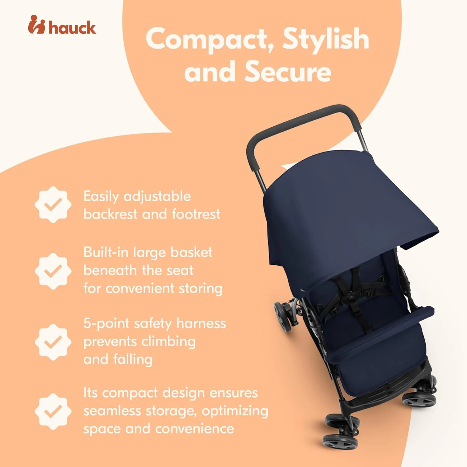 hauck Lightweight and Compact Travel Baby/Toddler Foldable Stroller, Sport, Dark Blue