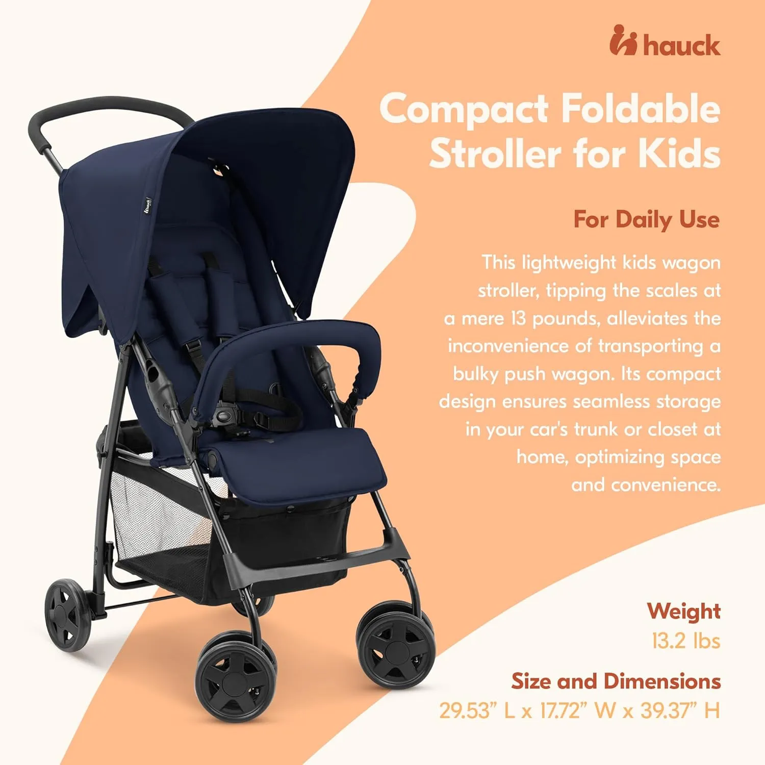 hauck Lightweight and Compact Travel Baby/Toddler Foldable Stroller, Sport, Dark Blue