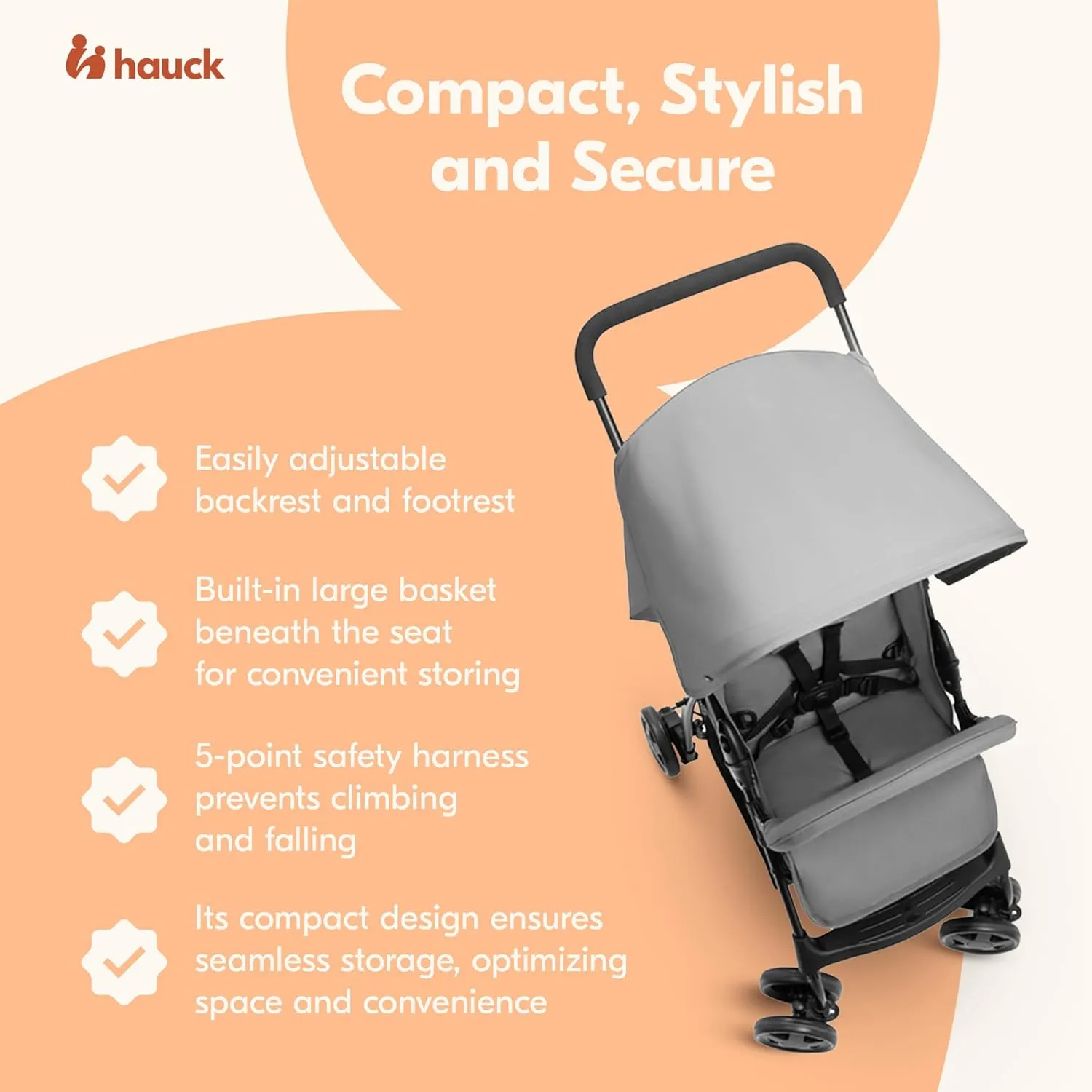 hauck Lightweight and Compact Travel Baby/Toddler Foldable Stroller, Sport, Grey