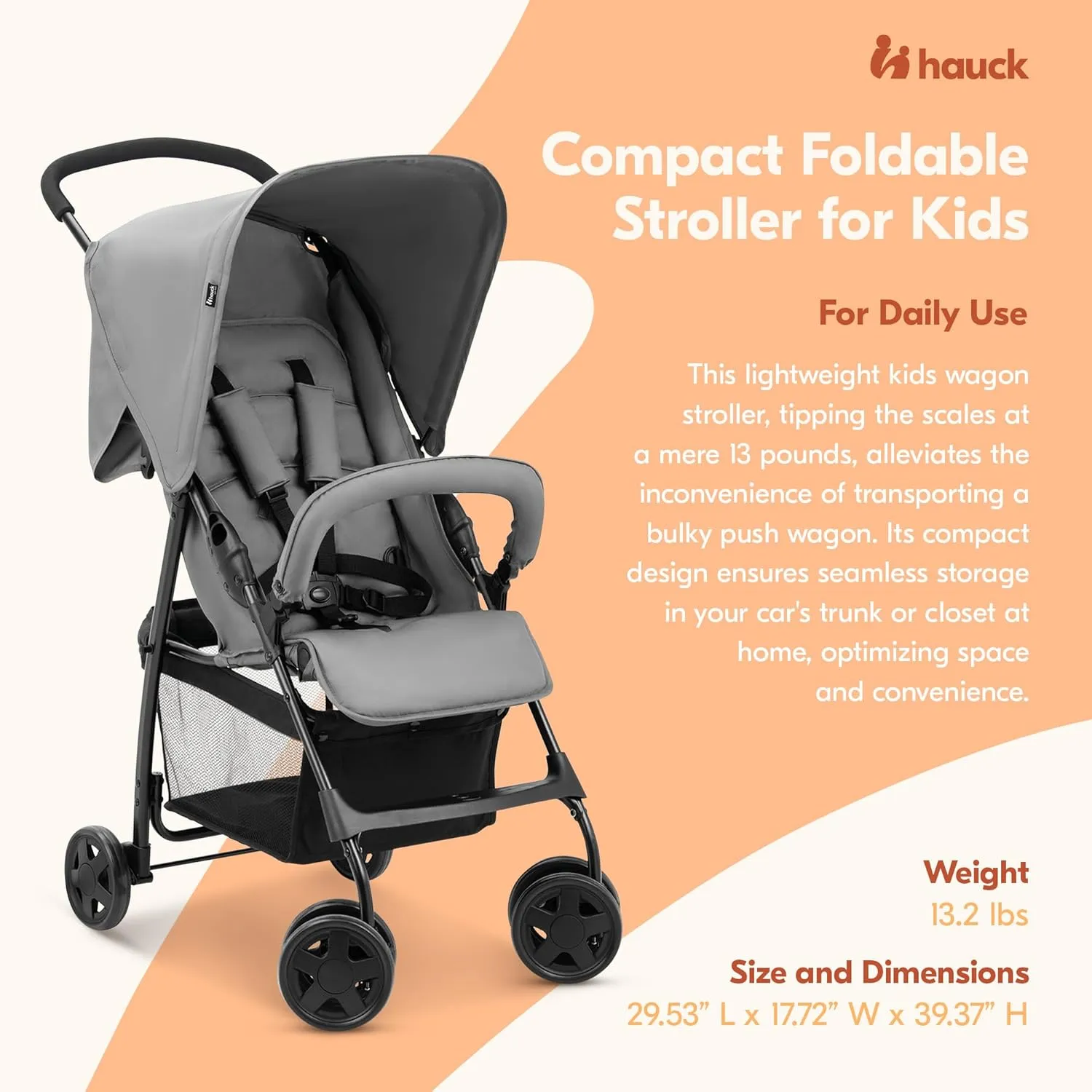 hauck Lightweight and Compact Travel Baby/Toddler Foldable Stroller, Sport, Grey
