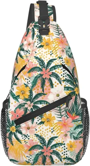 Hawaii Sling Backpack,Flower Floral Shoulder Bags Crossbody Chest Bag for Women Men Travel Hiking Climbing Daypack