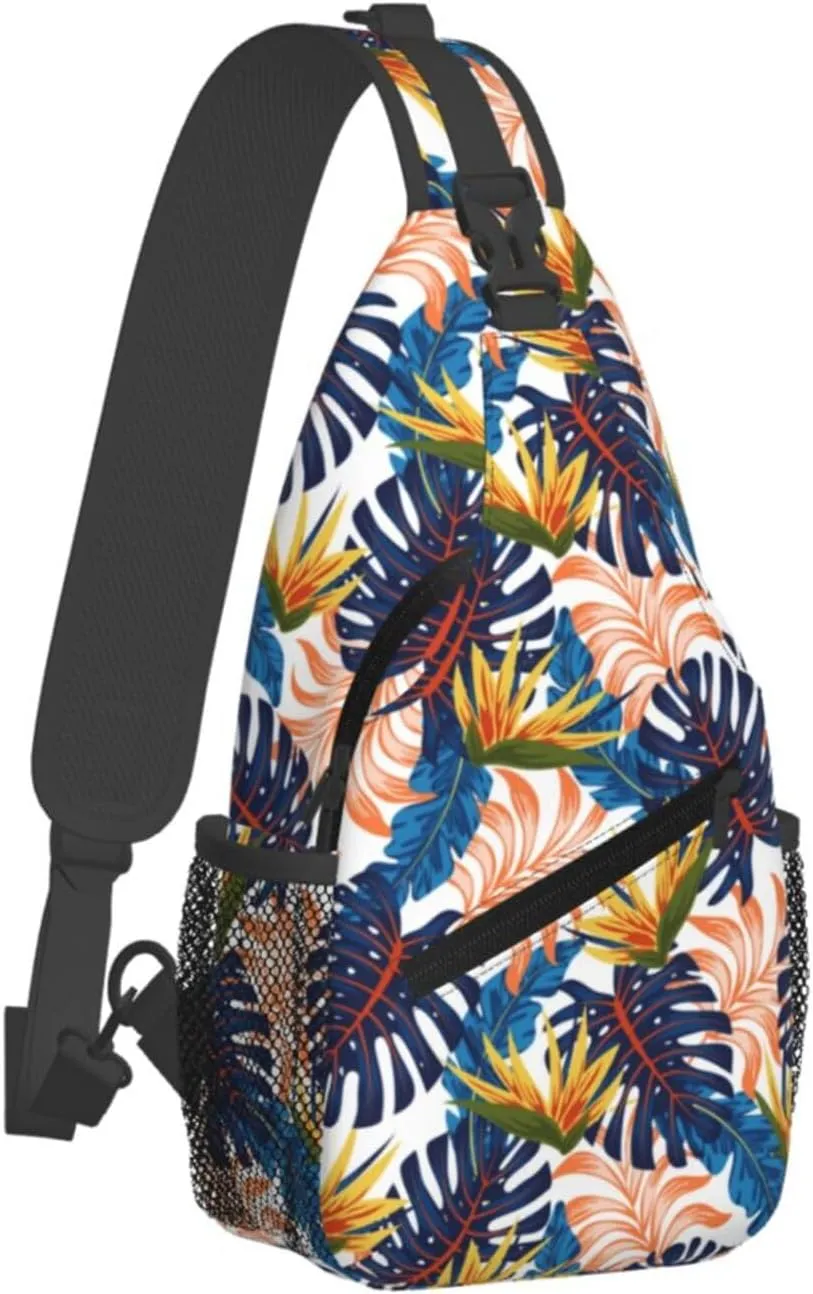 Hawaii Sling Backpack,Flower Floral Shoulder Bags Crossbody Chest Bag for Women Men Travel Hiking Climbing Daypack