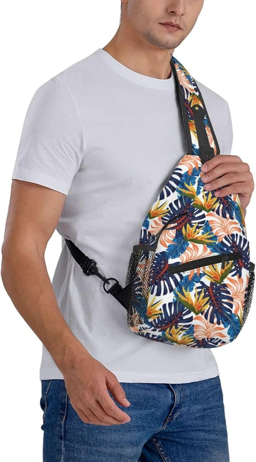 Hawaii Sling Backpack,Flower Floral Shoulder Bags Crossbody Chest Bag for Women Men Travel Hiking Climbing Daypack