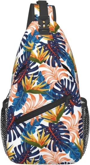 Hawaii Sling Backpack,Flower Floral Shoulder Bags Crossbody Chest Bag for Women Men Travel Hiking Climbing Daypack